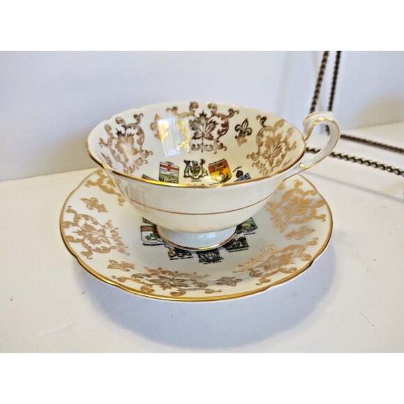 Vintage Paragon Cup & Saucer Canadian Provinces Coats of Arms 1960's  set of 2 - Picture 9 of 12